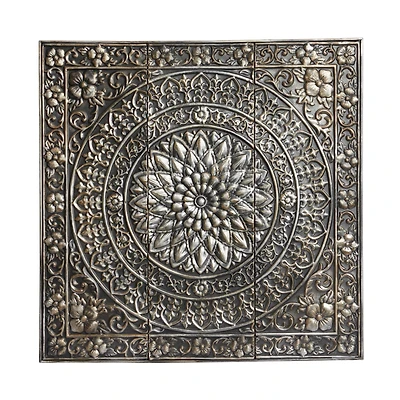 Silver Metal Rustic Floral Wall Decoration