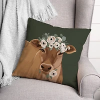 Painterly Floral Cow 18" x 18" Throw Pillow