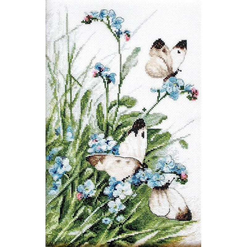 Letistitch Butterflies And Bluebird Flowers Counted Cross Stitch Kit