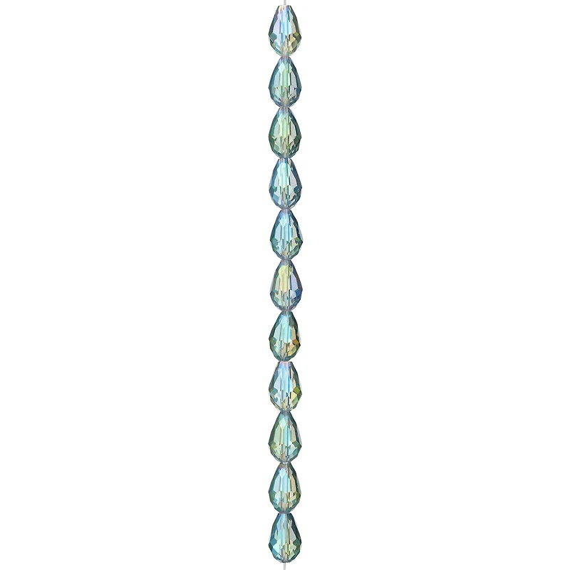 12 Pack: Iridescent Green Glass Teardrop Beads, 12mm by Bead Landing™