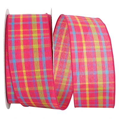 Reliant 2.5" x 10yd. Wired Breezeway Fuchsia Plaid Ribbon