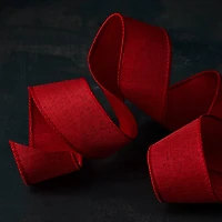 1.5" x 30ft. Red Wired Faux Linen Ribbon by Celebrate It™ Specialty