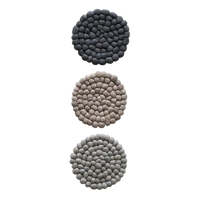 Hello Honey® 7.5" Multicolor Round Wool Felt Ball Trivet, 3ct.