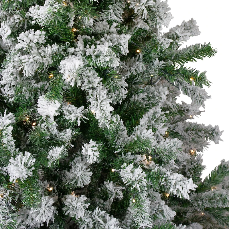 7.5ft. Pre-Lit Flocked Winter Park Fir Artificial Christmas Tree, Warm Clear LED Lights