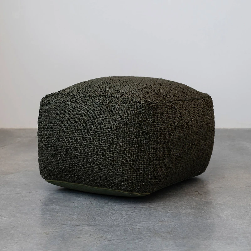 Hello Honey® 26" Olive Green Handwoven Jute & Cotton Pouf Ottoman
