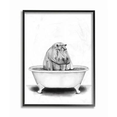 Stupell Industries Black & White Hippo in a Tub with Black Frame Wall Accent