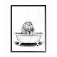 Stupell Industries Black & White Hippo in a Tub with Black Frame Wall Accent