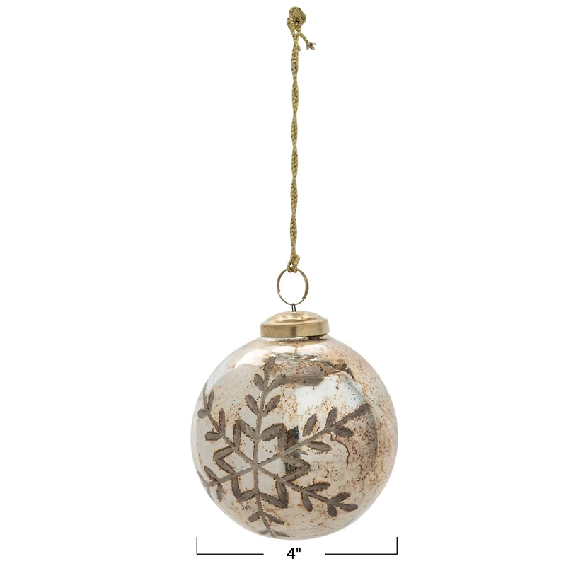 Hello Honey® 4" Antique Copper Etched Snowflake Glass Ball Ornament