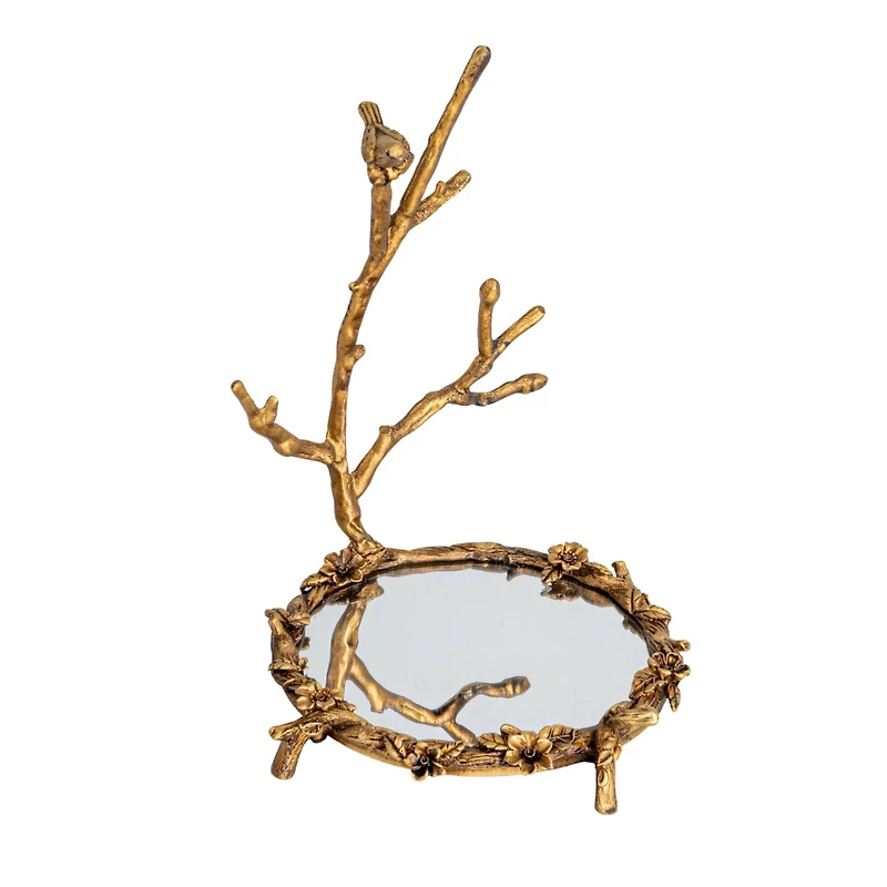 Hello Honey® 8.25" Gold Antique Pewter Jewelry Holder with Bird Detail