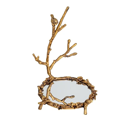 Hello Honey® 8.25" Gold Antique Pewter Jewelry Holder with Bird Detail