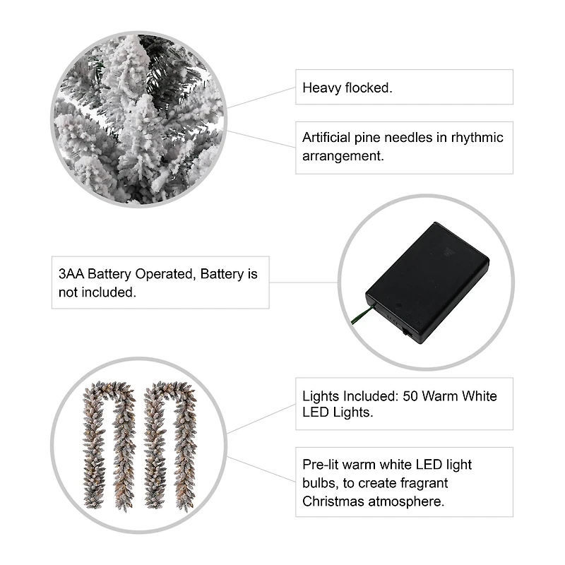 Glitzhome® 9ft. Pre-Lit Flocked Christmas Garland Set with Timer, 3 Functions