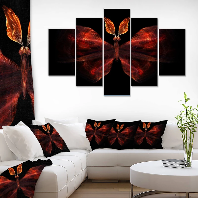 Designart - Red Fractal Butterfly in Dark - Contemporary Canvas Art Print