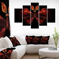 Designart - Red Fractal Butterfly in Dark - Contemporary Canvas Art Print
