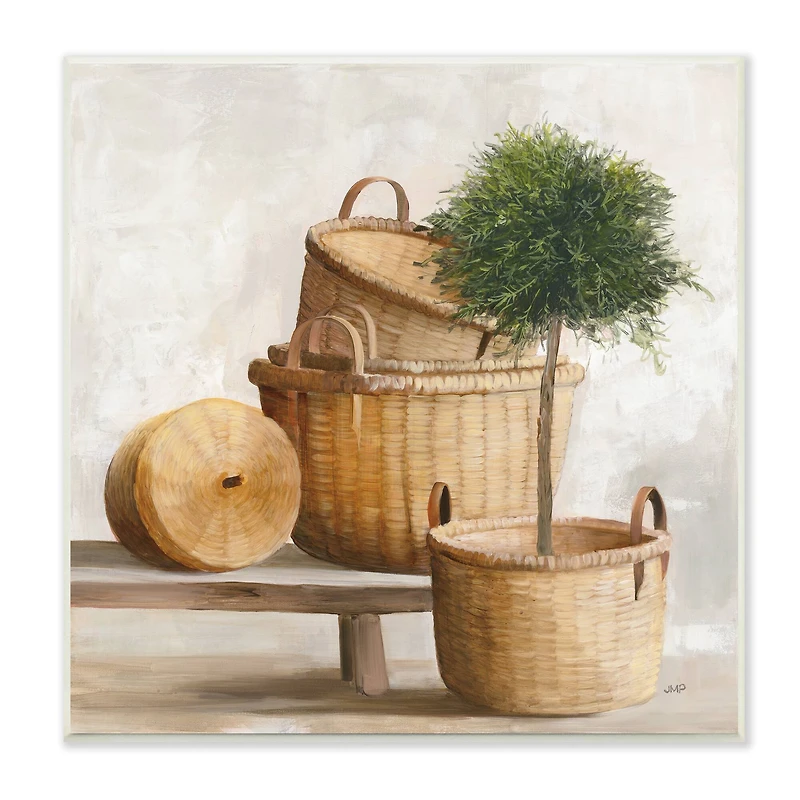 Stupell Industries Traditional Whicker Baskets Stacked Still Life Painting,12" x 12"