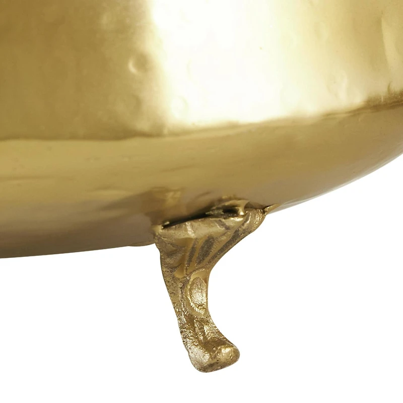 Gold Metal Scroll Foot Hammered Pot Planter Set