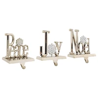 Peace  Joy and Noel Metal Christmas Stocking Holders - 6.5" - Set of 3
