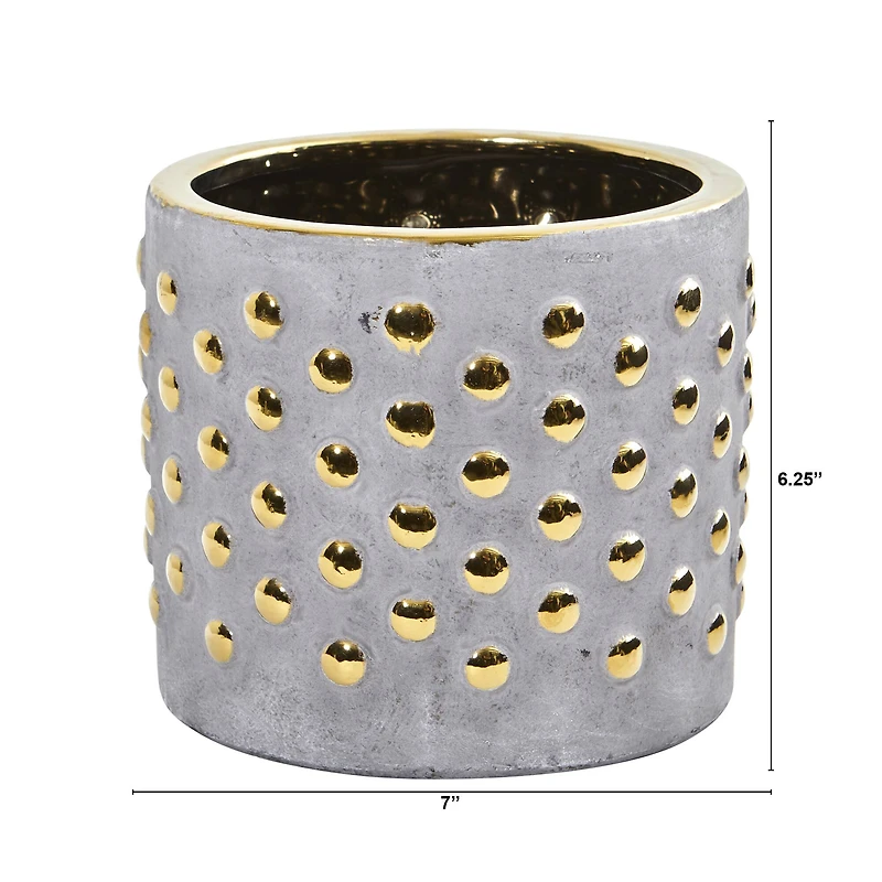 6" Regal Stone Hobnail Planter with Gold Accents