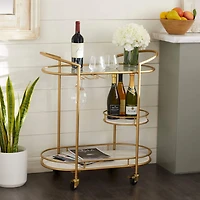 Gold Metal Contemporary Bar Cart, 33" x 31" x 16"