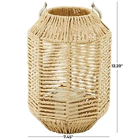 12" Brown Metal Handmade Candle Lantern with Glass Holder and Handle