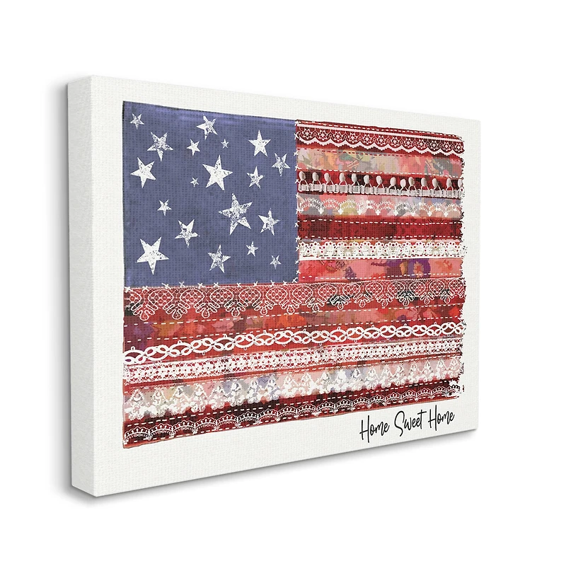 Stupell Industries Home Sweet Home Phrase Lace Pattern American Flag Canvas Wall Art