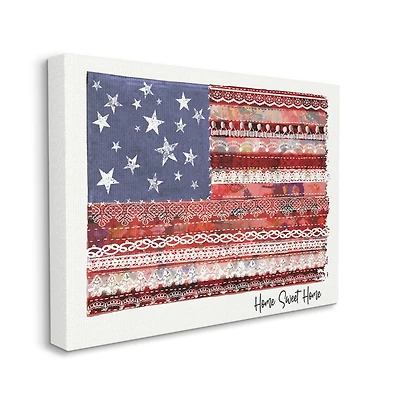 Stupell Industries Home Sweet Home Phrase Lace Pattern American Flag Canvas Wall Art
