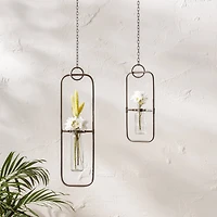 28" Hanging Bottle Vases in Metal Frame, 2ct.