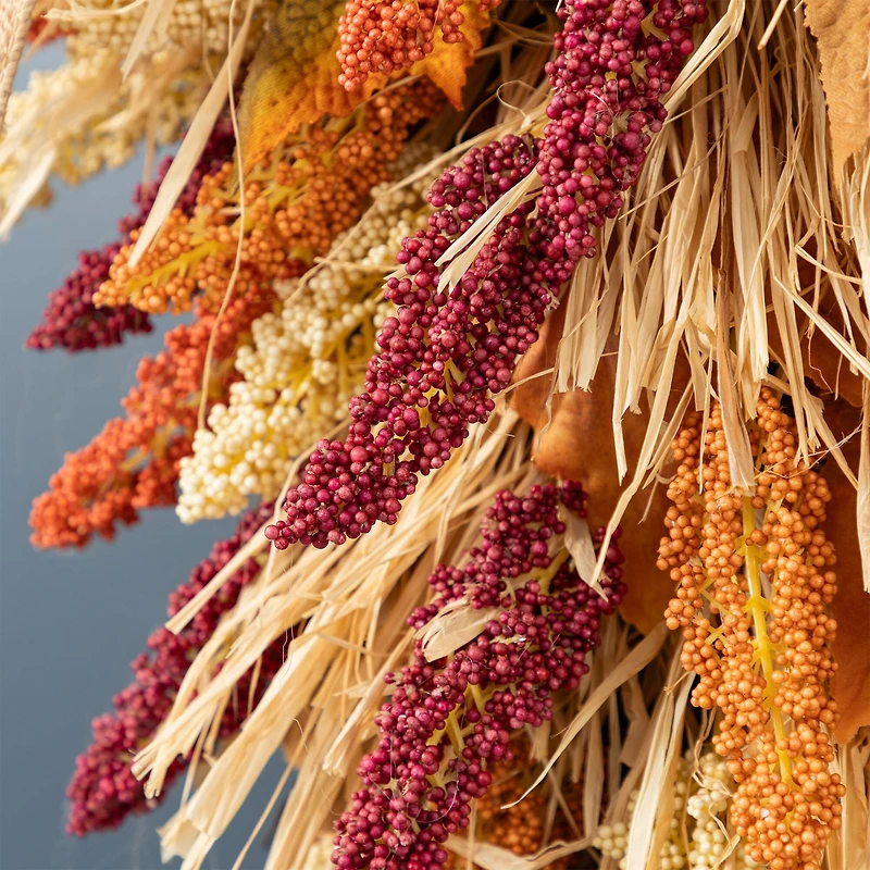 Glitzhome® 28" Fall Sorghum Swag Includes a Black Metal Wreath Hanger