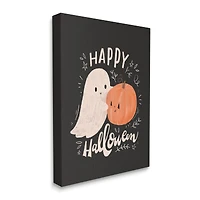 Stupell Industries Happy Halloween Smiling Ghost Pumpkin Canvas Wall Art