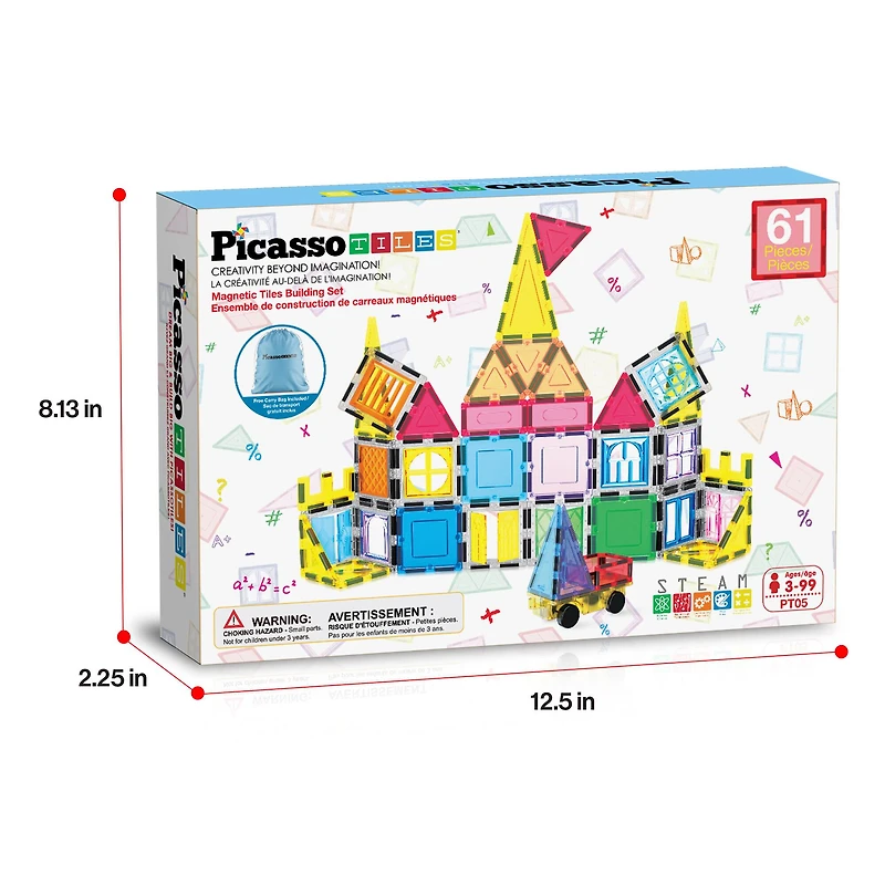 PicassoTiles 61-Piece Magnetic Tile Set with Windows & Doors