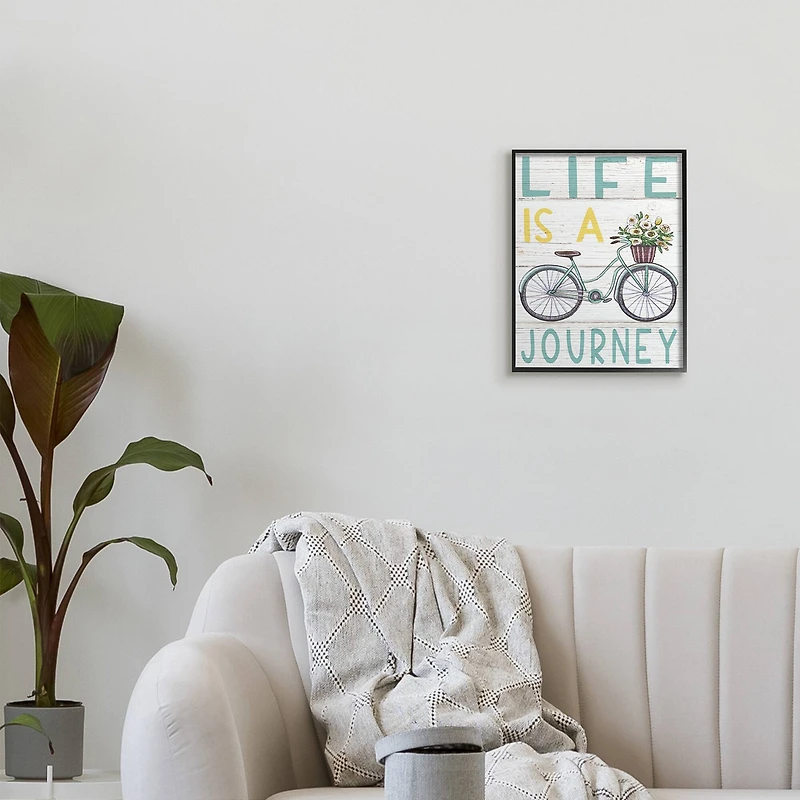 Stupell Industries Life's A Journey Blue Bicycle Flower Basket in Frame Wall Art