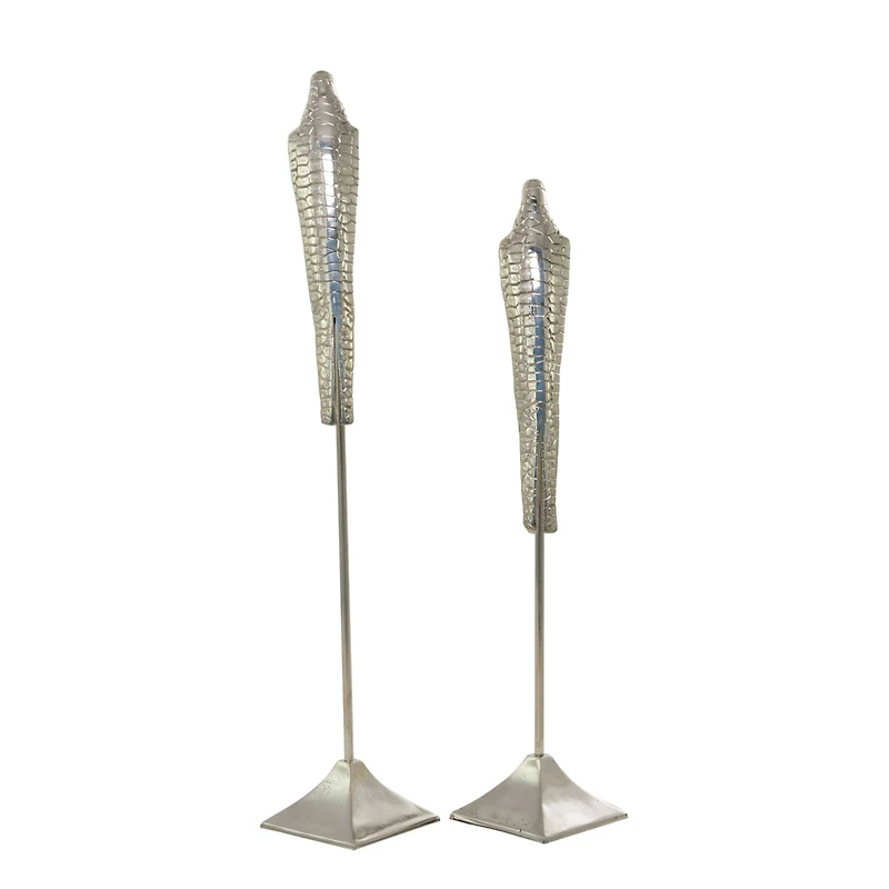 Silver Aluminum Eclectic Bird Sculpture, Set of 2" 34", 29"