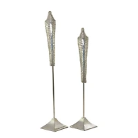 Silver Aluminum Eclectic Bird Sculpture, Set of 2" 34", 29"