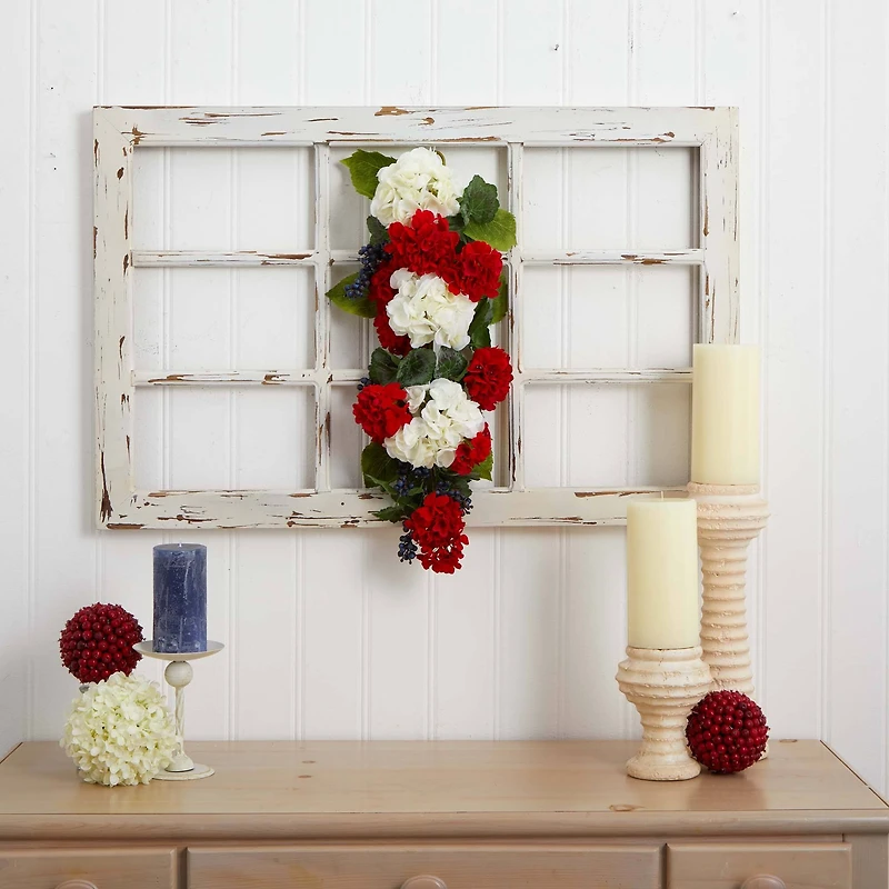 26'' White & Red Geranium with Blueberry Teardrop Swag
