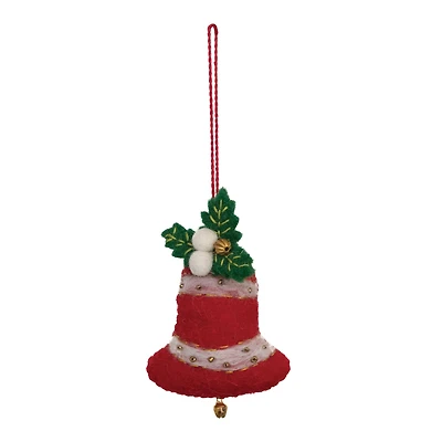 Hello Honey® 4" Wool Felt Bell Ornament with Beads & Embroidery