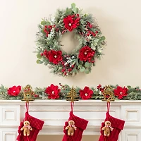 Glitzhome® 24"D Christmas Red Mangnolia & Berry Wreath