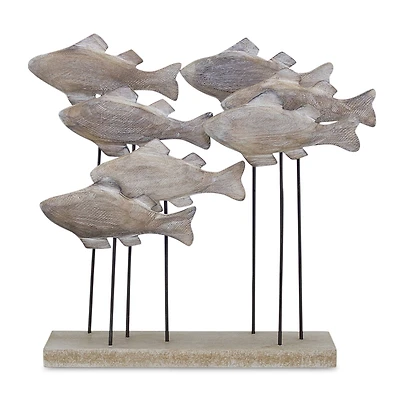 Wooden Fish School Sculpture