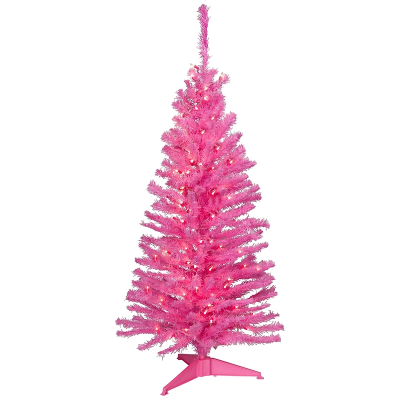 4ft. Pre-Lit Medium Pink Pine Artificial Christmas Tree, Clear Lights