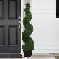5ft. Unlit Artificial Cedar Spiral Topiary Tree in Black Pot