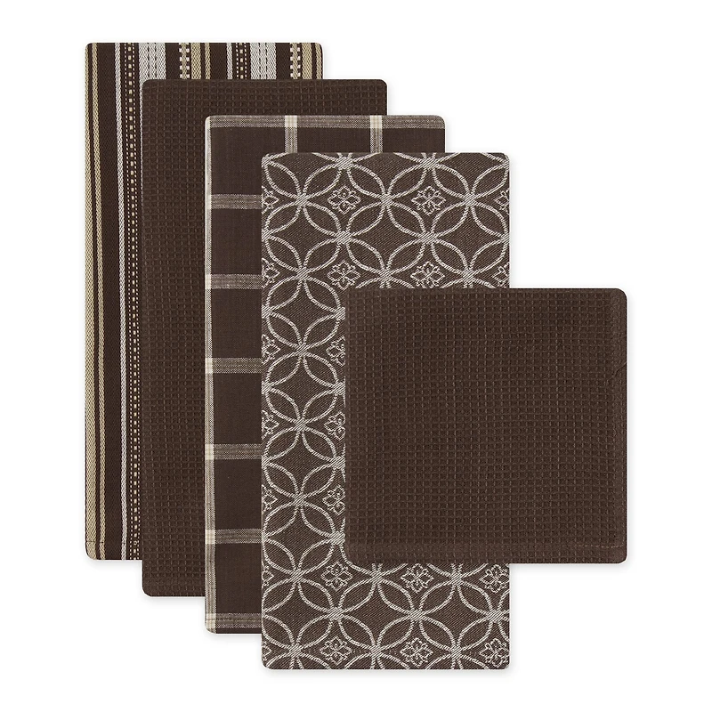 DII® Assorted Dark Brown Dishtowel & Dishcloth (Set of 5)