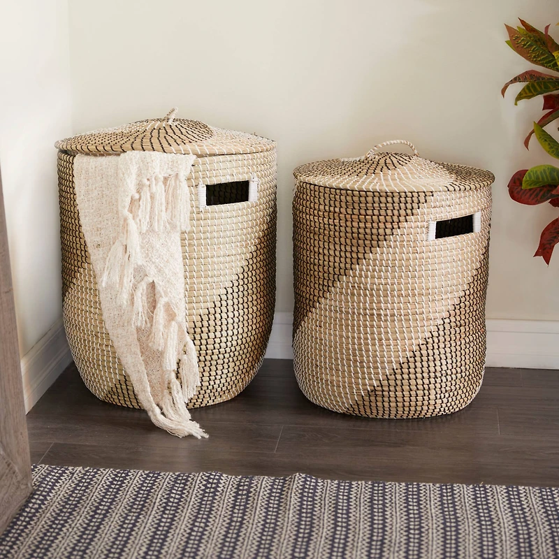Brown Sea Grass Contemporary Storage Basket Set