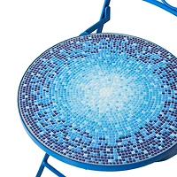 Glitzhome® 36.5" Blue Outdoor Metal Folding Bistro Chairs with Ceramic Tiles Seat, 2ct.