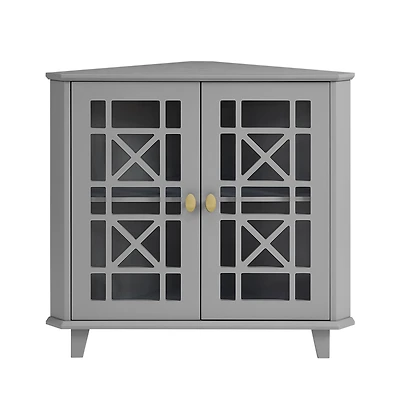 Walker Edison 30" Grey Fretwork Corner Accent Cabinet