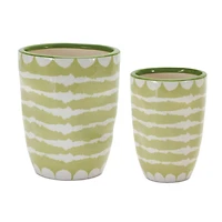 Green Striped Dolomite Vase Planter Set