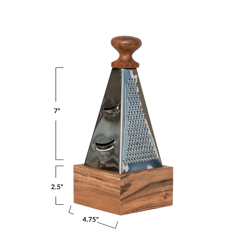 Hello Honey® 7" Handheld Stainless Steel Grater with Acacia Wood Handle & Square Base