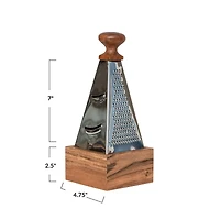 Hello Honey® 7" Handheld Stainless Steel Grater with Acacia Wood Handle & Square Base