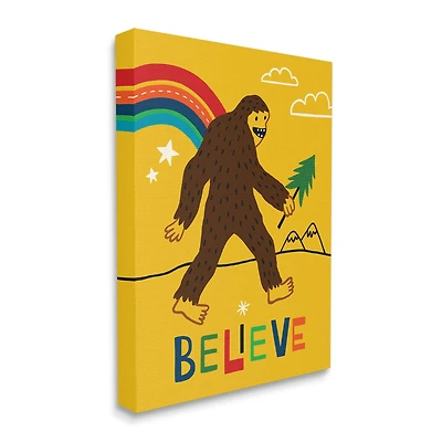 Stupell Industries Whimsical Believe Phrase Happy Smiling Big Foot Wall Art