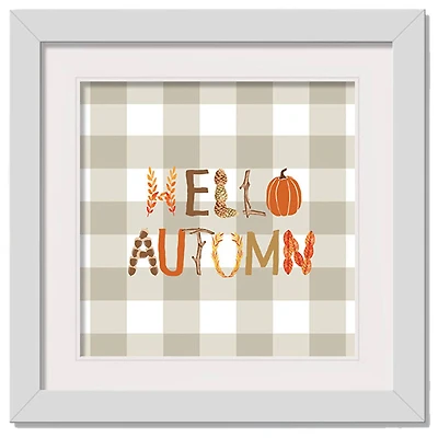 Hello Autumn Buffalo Check White Framed Print Wall Art