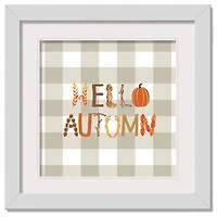 Hello Autumn Buffalo Check White Framed Print Wall Art