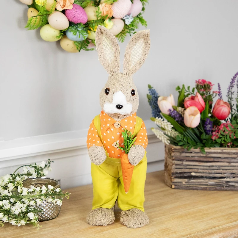 16" Orange & Green Standing Boy Rabbit with Carrot Easter Figure