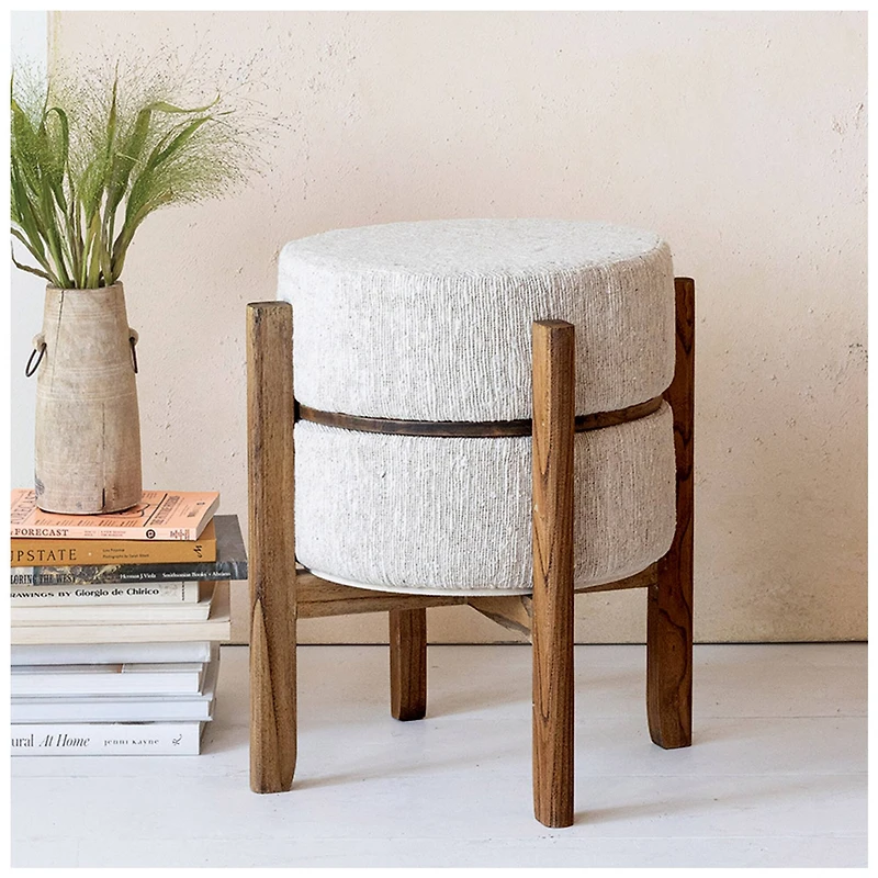 Hello Honey® 22" Woven Cotton & Wool Blend Table to Stool with Oak Wood Legs
